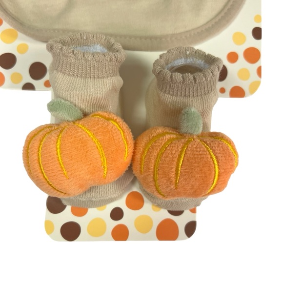 Little Me Thankful Bib and Booties Set with Pumpkin Design 3 piece set - Picture 7 of 8